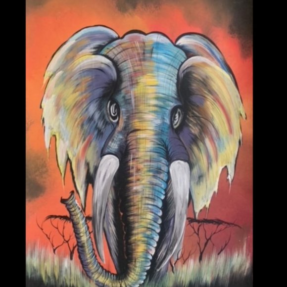 Elephant art deco style painting - Abstract & contemporary Elephant painting - Picture 1 of 8